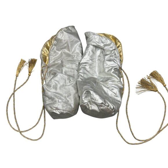 set of 2 Vintage Gold & Silver Drawstring Bag With Tassels 14x7" READ - Picture 1 of 8